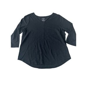 Chicos the Ultimate Tee Black V Neck 3/4 Sleeve Cotton Modal Blend Top Size 2